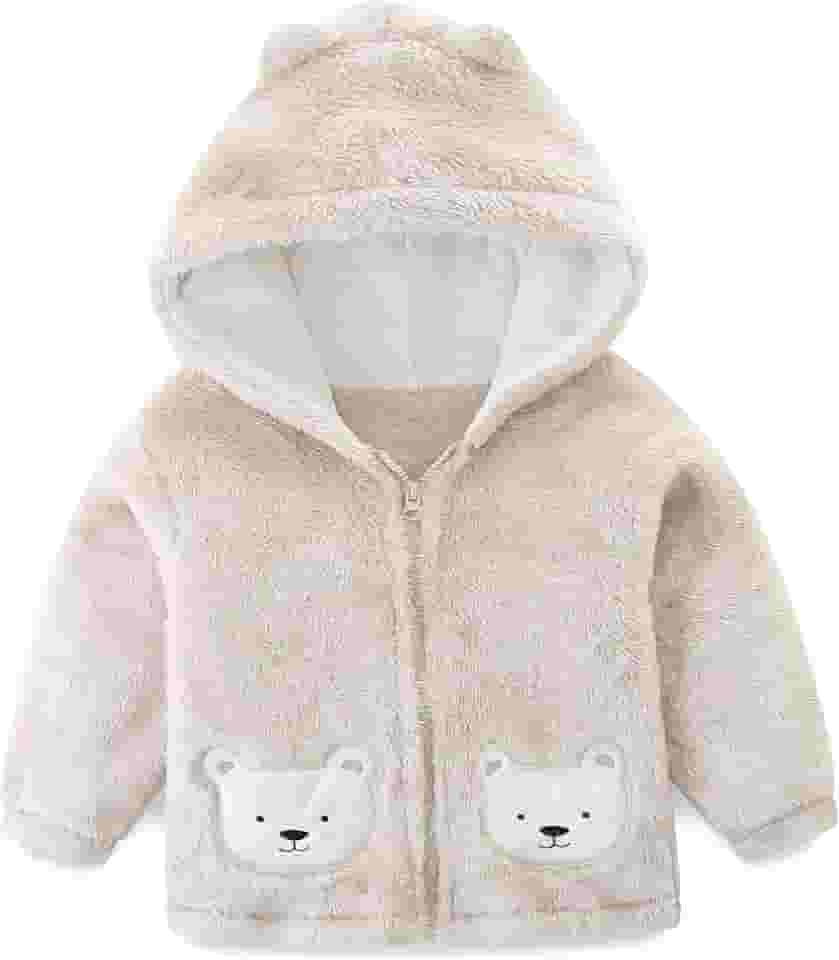 Casaco com capuz de lã para bebês recém-nascidos, meninos, meninas, com orelhas, quente, para crianças, casaco com zíper, 1-6 anos