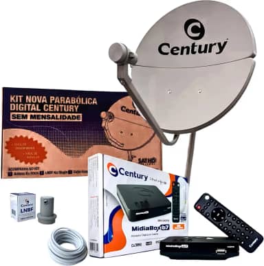 Kit Antena Parabólica c/Receptor Digital Century Midiabox B7 Sat Hd Regional