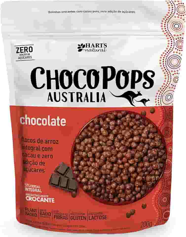 Hart's Natural ChocoPops Australia Chocolate | Cereal Matinal Sem Adição de Açucar, Sem Glúten, Sem Lactose, Vegano | 100% Natural | Alto em Fibras | 200g