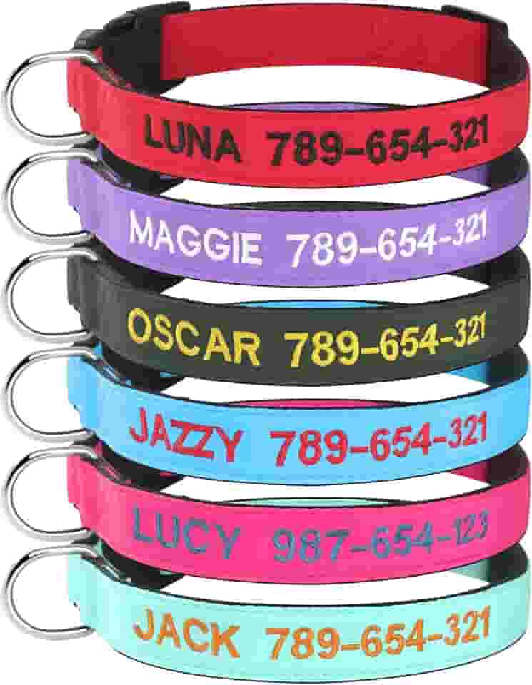 Kuley Coleira de Cachorro Personalizada, Bordada com Nome e Número de Telefone para Cães Extra-pequenos Pequenos Médios Grandes