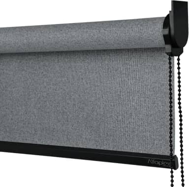 Cortina Persiana Rolo Blackout SOB MEDIDA Para Quartos, Salas e Escritórios (SEM BANDÔ) (Linho Grafite - Acabamento Preto, 1,80 (lar) x 1,50 (alt))