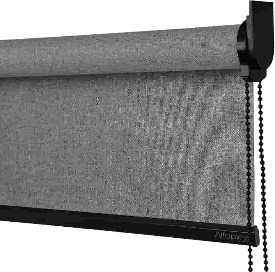 Cortina Persiana Rolo Blackout SOB MEDIDA Para Quartos, Salas e Escritórios (SEM BANDÔ) (Linho Grafite - Acabamento Preto, 1,80 (lar) x 1,50 (alt))