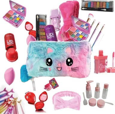Maquiagem Infantil Menina Brinquedo Kit Gatinha Paletas de Sombras Gloss Labial Faixa Skin Care Pincéis Sereia Acessórios Maleta Maquiagem Completa Crianças Jovens Adolescente mais de 20 itens Beleza