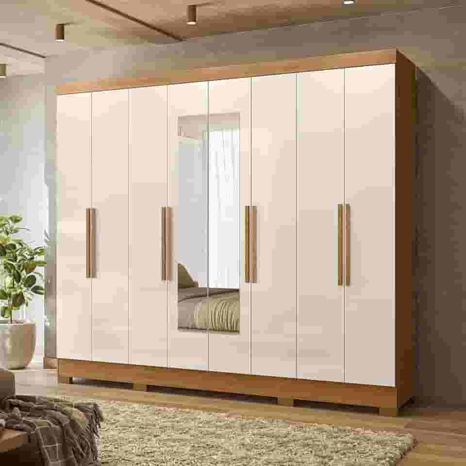 Guarda-Roupa Casal Com Espelhos 8 Portas 4 Gavetas E Pés Diplomata Freijó/Off