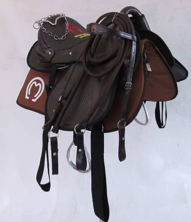 Sela Mangalarga M. Marrom Com Aba Simples Passeio Completa Com Freio Inox + Acessórios