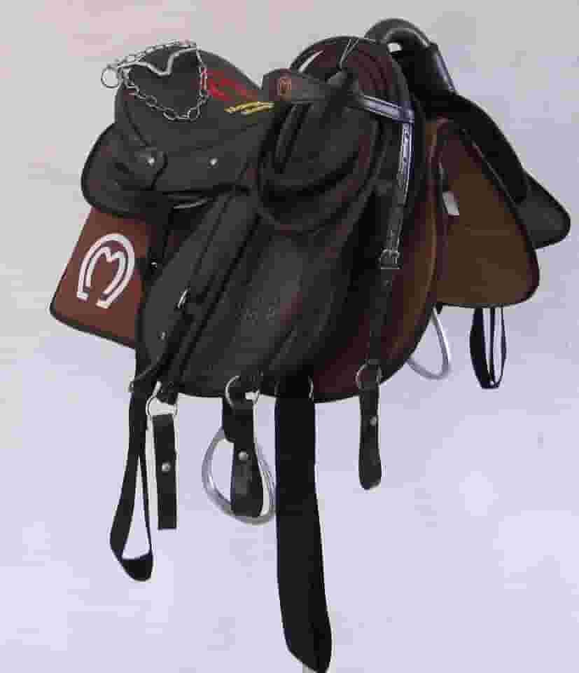 Sela Mangalarga M. Marrom Com Aba Simples Passeio Completa Com Freio Inox + Acessórios