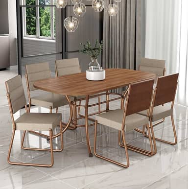 Conjunto Sala de Jantar Mesa e 6 Cadeiras Fênix Carraro (Rosê)