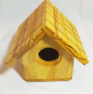 Casinha de Passarinho de Madeira Maciça, Teto Chanfrado, Pintada à Mão, À Prova D'Água, 12x14x16cm