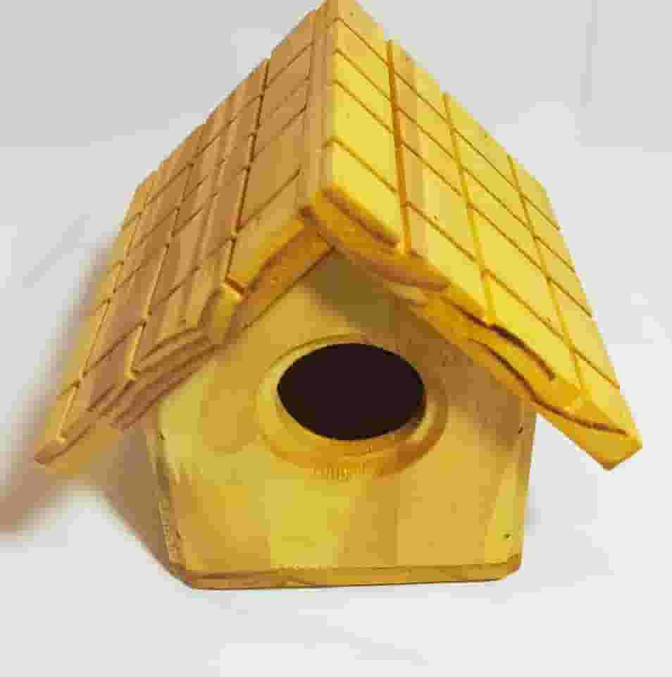 Casinha de Passarinho de Madeira Maciça, Teto Chanfrado, Pintada à Mão, À Prova D'Água, 12x14x16cm