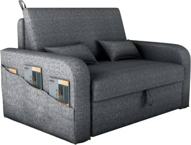 Sofá Cama Versátil Poltrona 2 Lugares Para Sala De Descanso Com Encosto Reclinável Luxo E Báu Organizador Linho Conforto Premium Design Moderno (Cinza)