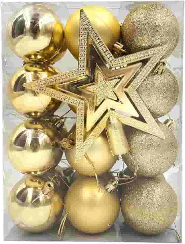 Kit C/24 Bolas de Natal Lisas/Foscas/Glitter de 6cm - Dourado