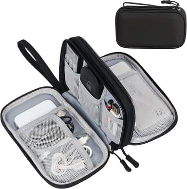 Bolsa organizadora de cabos de viagem, acessórios eletrônicos, bolsa portátil à prova d'água, com duas camadas, bolsa de armazenamento para cabo, carregador, telefone, fone de ouvido, preto