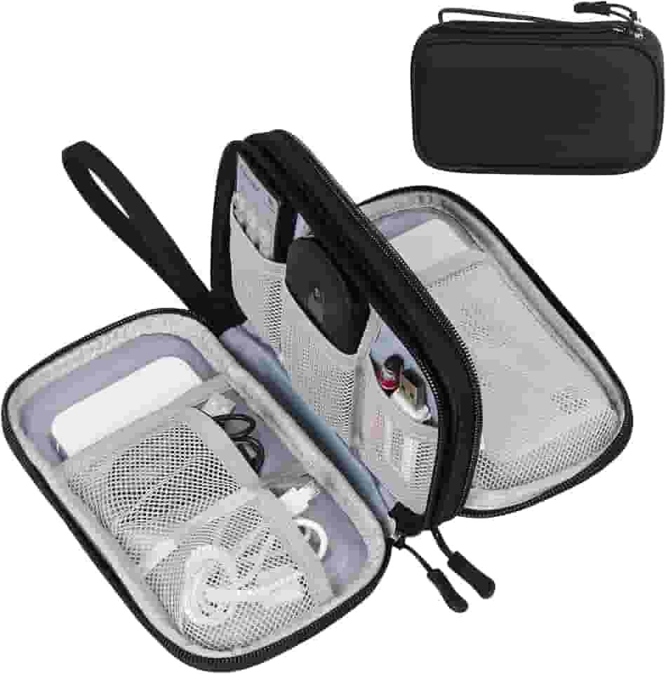 Bolsa organizadora de cabos de viagem, acessórios eletrônicos, bolsa portátil à prova d'água, com duas camadas, bolsa de armazenamento para cabo, carregador, telefone, fone de ouvido, preto