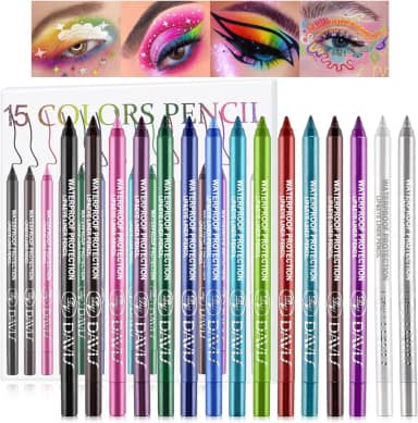 Conjunto de 15 canetas delineadoras coloridas, lápis de sombra, kit de delineador de pérolas, delineador de olhos metálicos com glitter colorido para mulheres, delineador de olhos e lábios, maquiagem