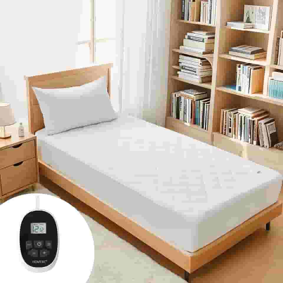 HOMTEC Colchão aquecido tamanho completo, 12 níveis de aquecimento, desligamento automático de 1 a 12 horas, função de pré-aquecimento e memória, capa de colchão elétrico lavável na máquina