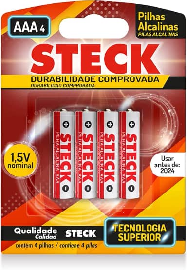 Pilhas Alcalinas 1.5V Tipo Aaa Steck Pack C/ 4 Unidades Steck