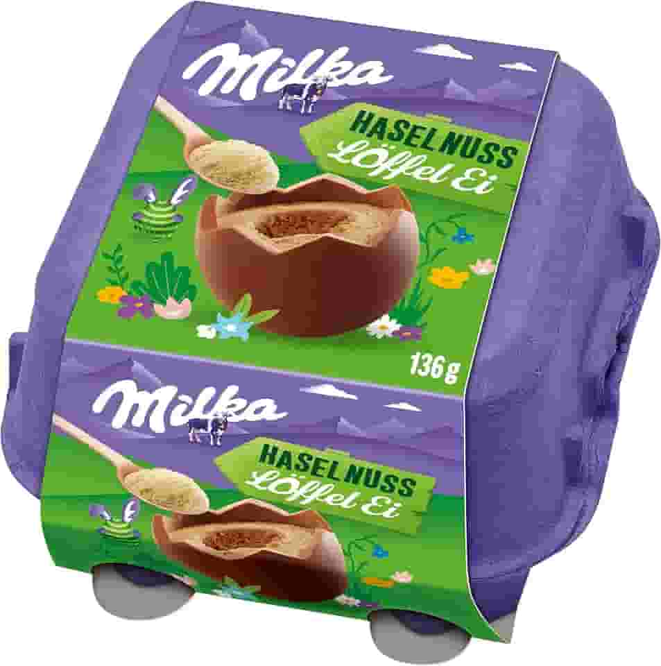 Ovo de Páscoa de Colher Milka Spoonable Creme de Avelã 136g (4 unidades de 34g cada) + Colher de Madeira