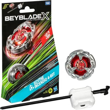 Beyblade X, Pião, Scythe Incendio 4-60T - Conjunto de Brinquedo Tipo Equilíbrio, Giro à Direita, Inclui Lançador - A partir de 8 Anos