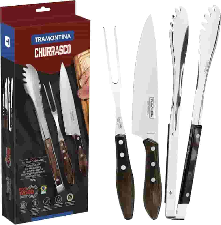 Jogo para Churrasco de Inox Polywood 3 Peças - Tramontina