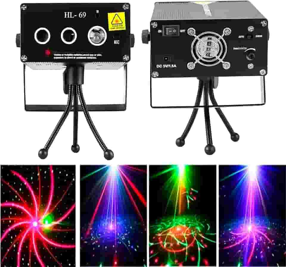Projetor Laser Holografico Led 3 Cores Azul Verde e Vermelho Efeitos Desenhos Iluminação Dj Luz Festa Balada Rgb Show Sensor Rítmico Som Musica 250mw