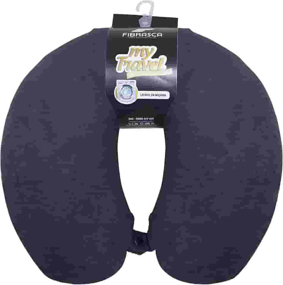 Travesseiro de Viagem My Travel - Fibra Siliconizada - Preto - Fibrasca, Formato 'U' anatomico cervical