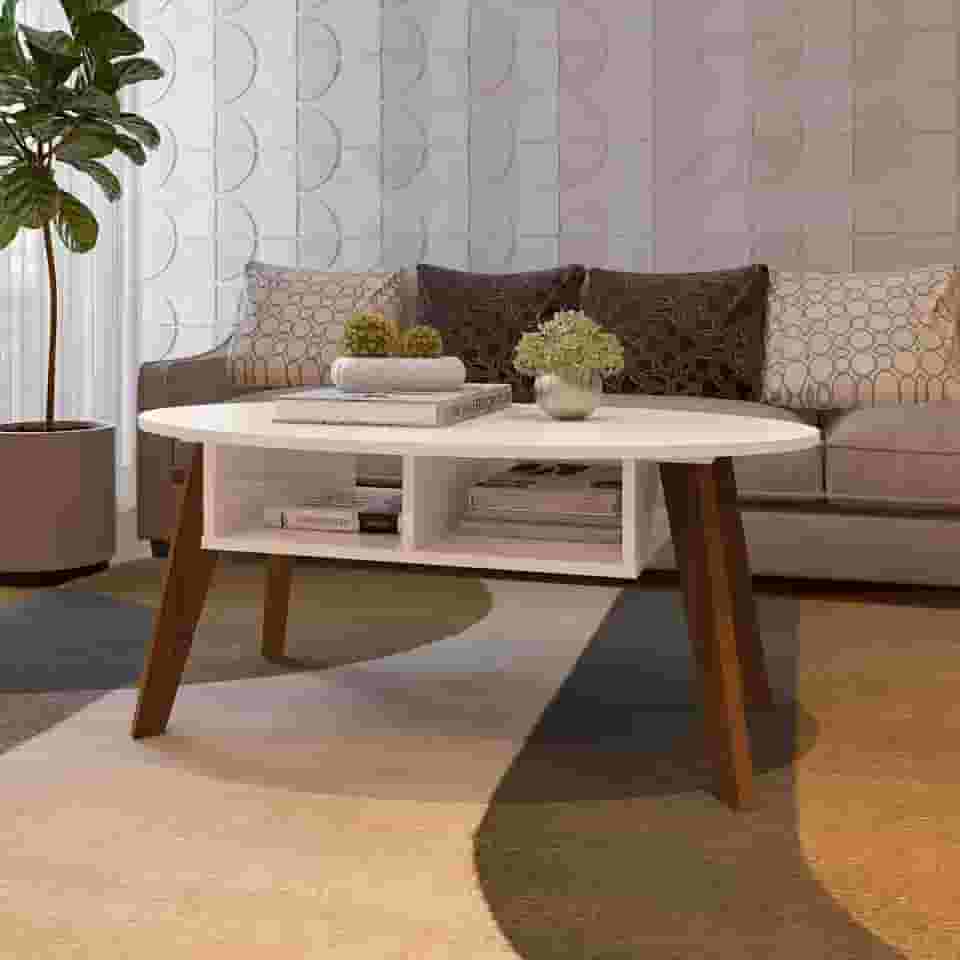 Mesa de Centro com nicho inferior DIVA cor Off White/Cedro - Artely