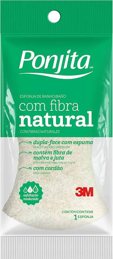Ponjita, 3M, Esponja Para Banho, Dupla Face Com Fibra Natural - 1 Unidade, Branca