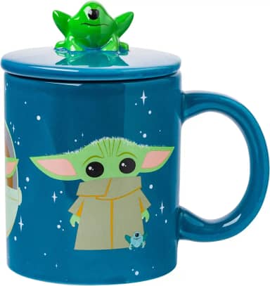 Silver Buffalo Caneca de cerâmica Star Wars The Mandalorian Grogu com tampa de sapo esculpida, 510 g
