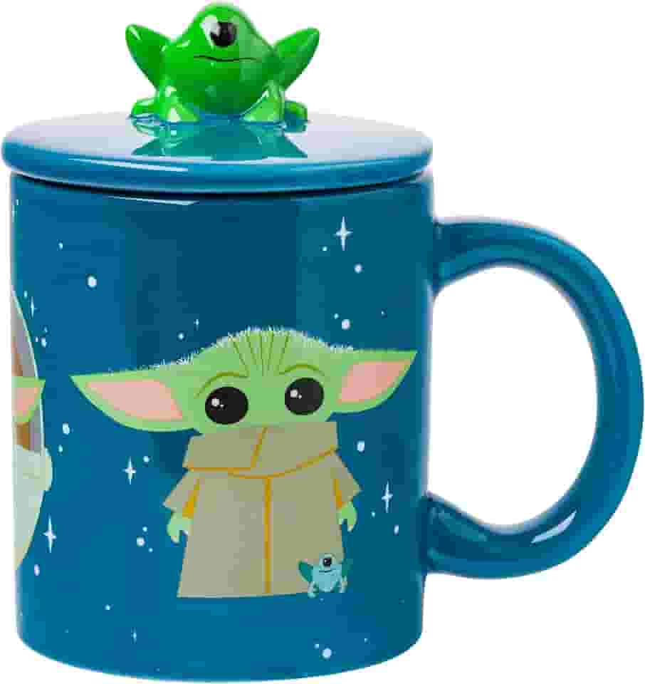 Silver Buffalo Caneca de cerâmica Star Wars The Mandalorian Grogu com tampa de sapo esculpida, 510 g
