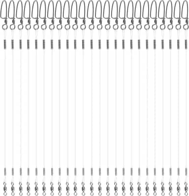 Líder de fio de pesca de fluorocarbono, 24 peças líderes de fluorocarbono com kit de encaixe giratório Linha líder de pesca de alta resistência para água salgada água doce 9 kg - 22,7 kg