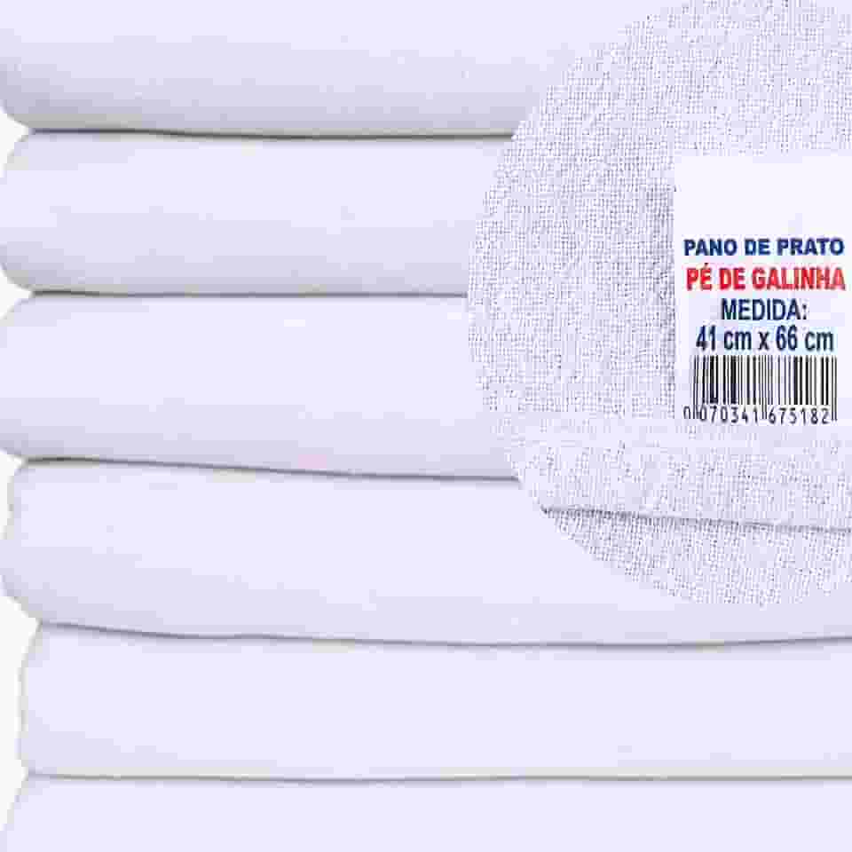 10 Panos de Prato Pé de Galinha 100% Algodão Branco Alta Absorção 41X66cm