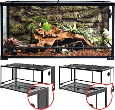 REPTI ZOO Terrário de Vidro para Répteis 127 Litros 2 em 1 Malhas Laterais e Óculos Laterais Dobrável com Ventilação de Tela 91 cm x 45 cm x 45 cm