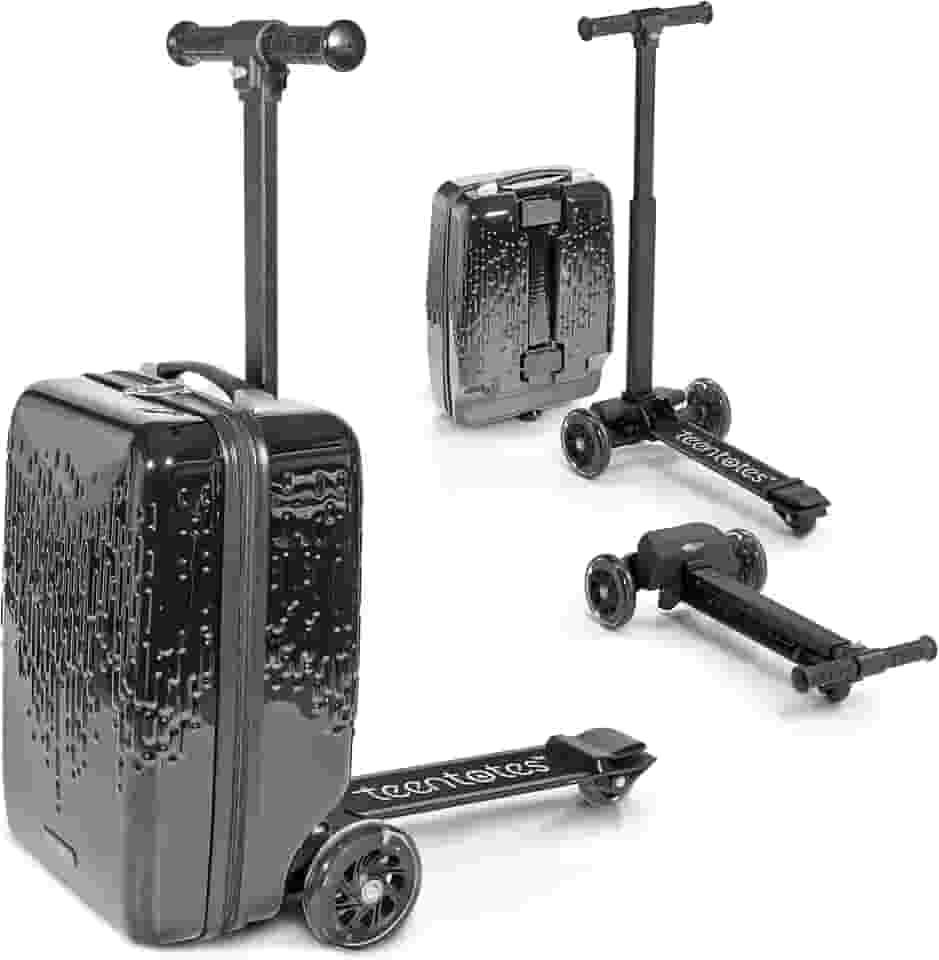 Bagagem infantil 4 em 1 – mala removível e bagagem de mão – Scooter de viagem dobrável com guidão e freio ajustáveis