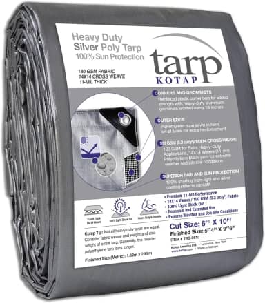 Kotap Lona de proteção/cobertura resistente, trama superior para maior longevidade, multiuso de 10 mm, impermeável, TRS-0610, prata (1 pacote)