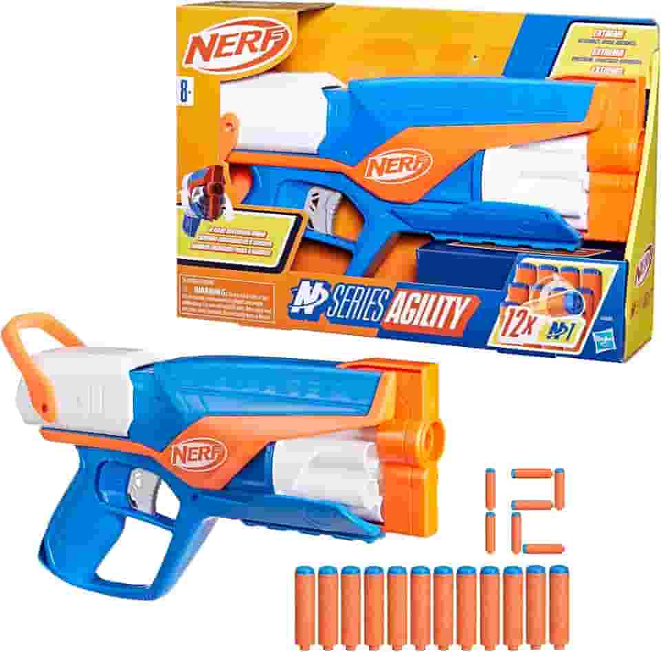 Nerf N Series Agility - Lançador em plástico azul e laranja com 12 dardos Nerf N1 (compatíveis apenas com lançadores N Series), para crianças a partir de 8 anos