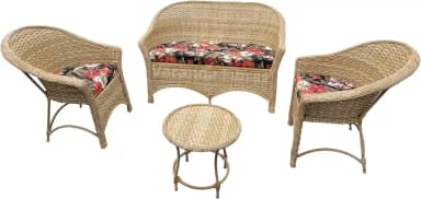 Jogo De Cadeiras Com Sofá Para Área Externa E Interna Fibra Sintética Cor Palha - 2 Cadeiras - 1 Sofá De 2 Lugares E 1 Mesinha De Centro - Maui Preto
