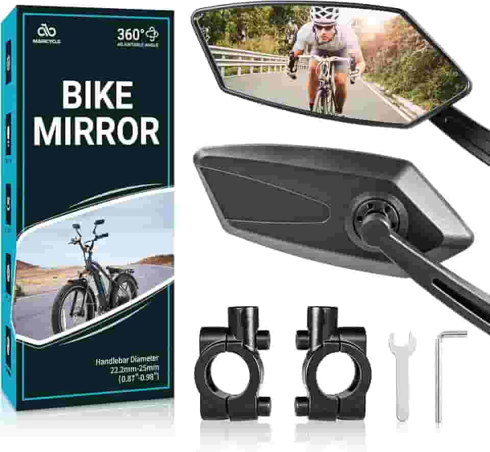 MAGICYCLE Espelho lateral de bicicleta, 1 par, retrovisor do guiador/espelhos para bicicleta eletrônica, espelhos de bicicleta rotativos ajustáveis de 360 graus, vidro HD de ângulo amplo seguro