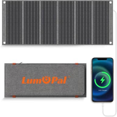 LUMOPAL Carregador solar portátil de painel solar dobrável de 30 W com saída máxima PD USB-C 30W USB-A 18W, painel solar de mochila para acampamento, painéis solares ultracompactos para caminhadas,