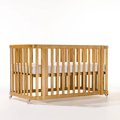 Berço Evolutivo 3 em 1 em Madeira Maciça com Rodinhas – Mini, Berço Padrão e Mini Cama Adaptável ao Crescimento (Mel)