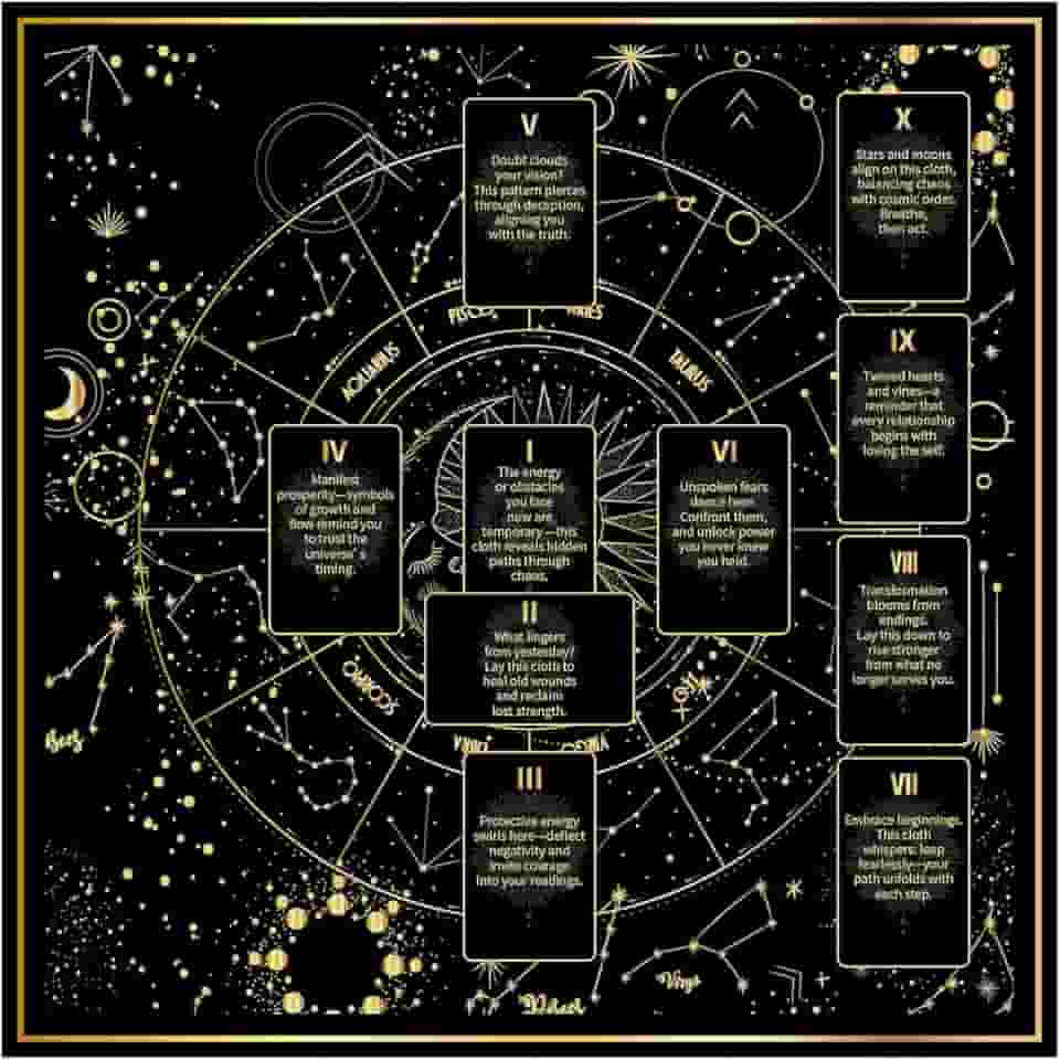 BOXOB Toalha de mesa de tarô, pano de altar de 63 x 63 cm, tecido de adivinhação sagrada, estampa dupla face, tapete de tarô para leitura de cartas, bruxaria, cristais, suprimentos de rituais