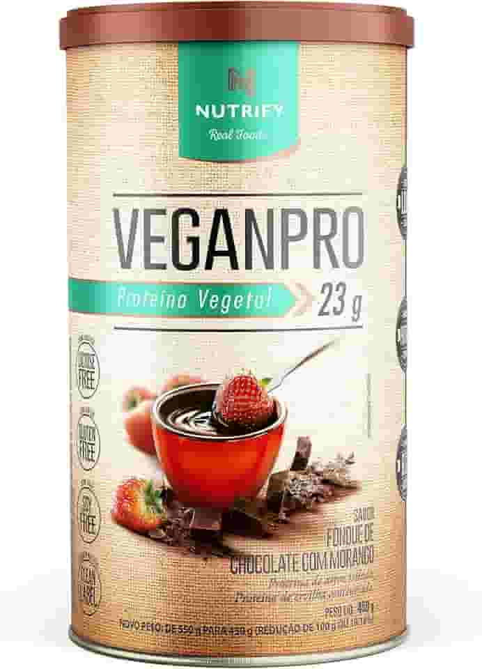 Nutrify - VeganPro Proteína Vegana em Pó - 23g de Proteínas e Fibras - Sem Açúcar - Foundue de Chocolate com Morango 450G