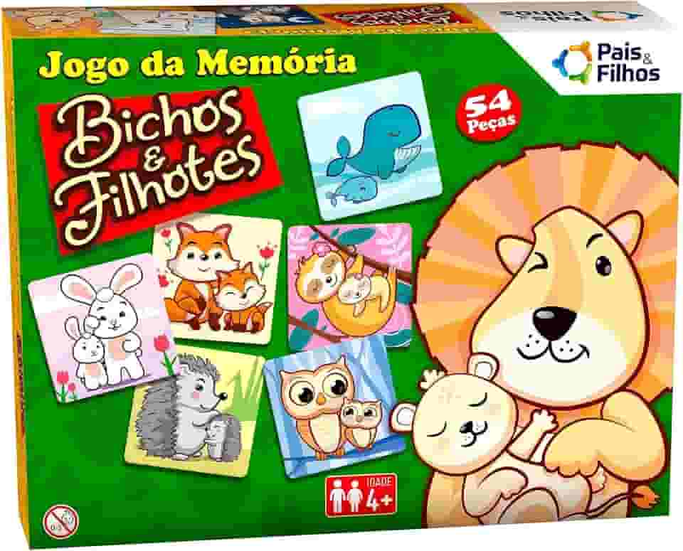 Pais & Filhos, Jogo da Memória, Bichos e Filhotes, 54 Peças, Multicor