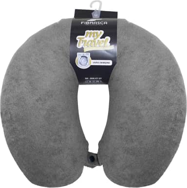Travesseiro de Viagem My Travel - Fibra Siliconizada - Grafite - Fibrasca, Formato "U" anatomico cervical