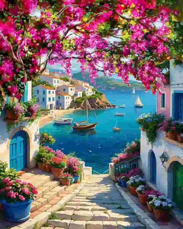 MBNTJHT Kit de pintura de cenário DIY por números para adultos, kits de pintura de paisagem sem moldura por números em tela com pincéis, flores e kits de pintura a óleo do mar para decoração de parede