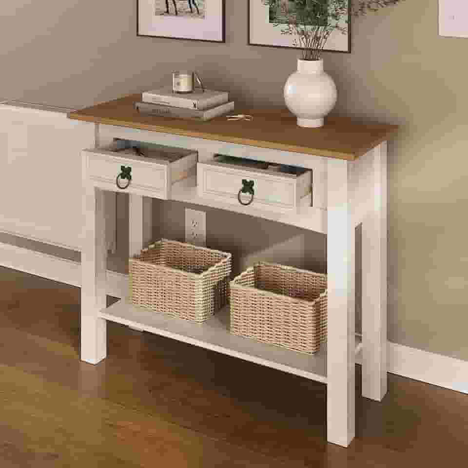 Aparador de Madeira Maciça com 2 Gavetas - 73,2 Alt X 87,6 Larg X 32,1 Prof - Móveis para Sala, Quarto e Hall de Entrada - Acabamento em Cera, Madeira Pinus Elliottis - FURNITURE DASH