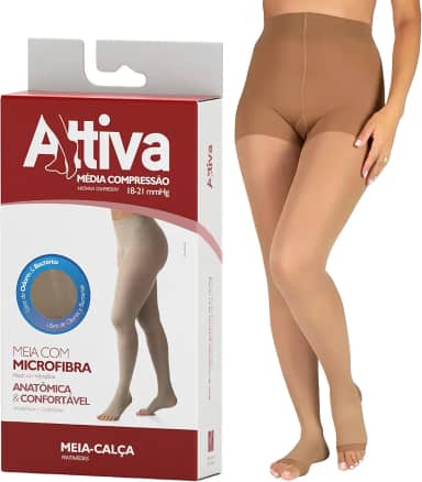 Meia de Compressão Feminina Meia Calça Média Compressão 18-21Sem Ponteiras Natural ATTIVA