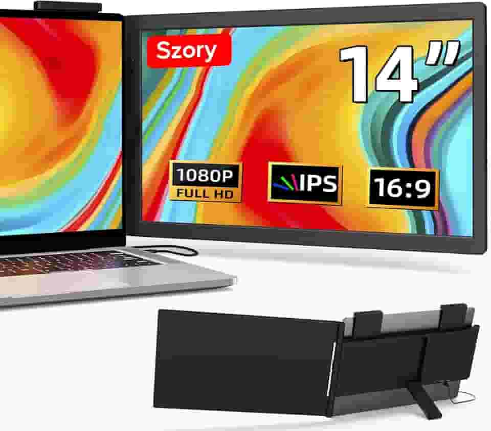 Armazém Brasil, Extensor de tela portátil, 14' 1080P Dual Screen, Monitor portátil de rotação de 250 ° para laptop, Travel Display para laptop 14-16 '' com porta USB-C/HDMI, Plug & Play