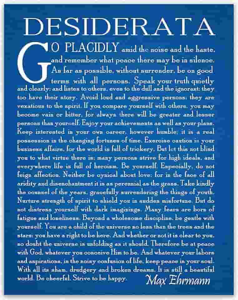 Pôster Desiderata Poema Desiderata Impressão Desiderata Poema Arte de Parede Poesia Presente de Formatura Poema Estudante Poema Presente por Max Erhmann 1927 (11 x 14, Blueprint)