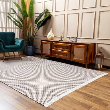 Tapete Grande para Sala Tear antialérgico 100% Algodão Encorpado, resistente Lavável na Máquina (xadrez bege/tabaco/cru, 2,00 x 1,40)