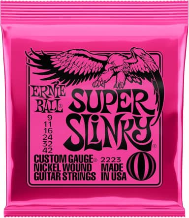 Cordas para guitarra elétrica Ernie Ball Super Slinky, revestimento de níquel, calibre 9-42